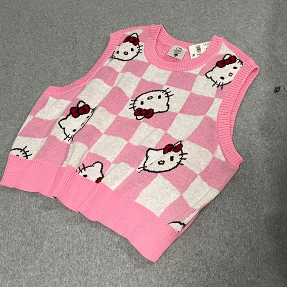 Hello Kitty Checkered Pink Sweater Vest XXL Academia Kidcore - Picture 8 of 8
